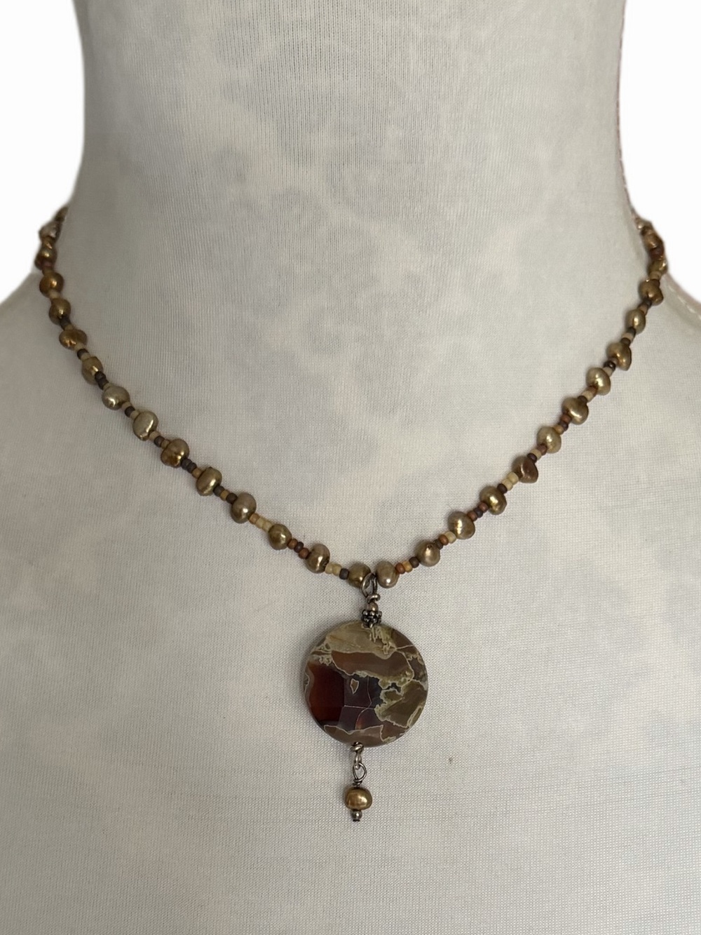 Artisan Jasper Pendant Beaded Necklace | Earth Tone Gemstone Boho Southwestern